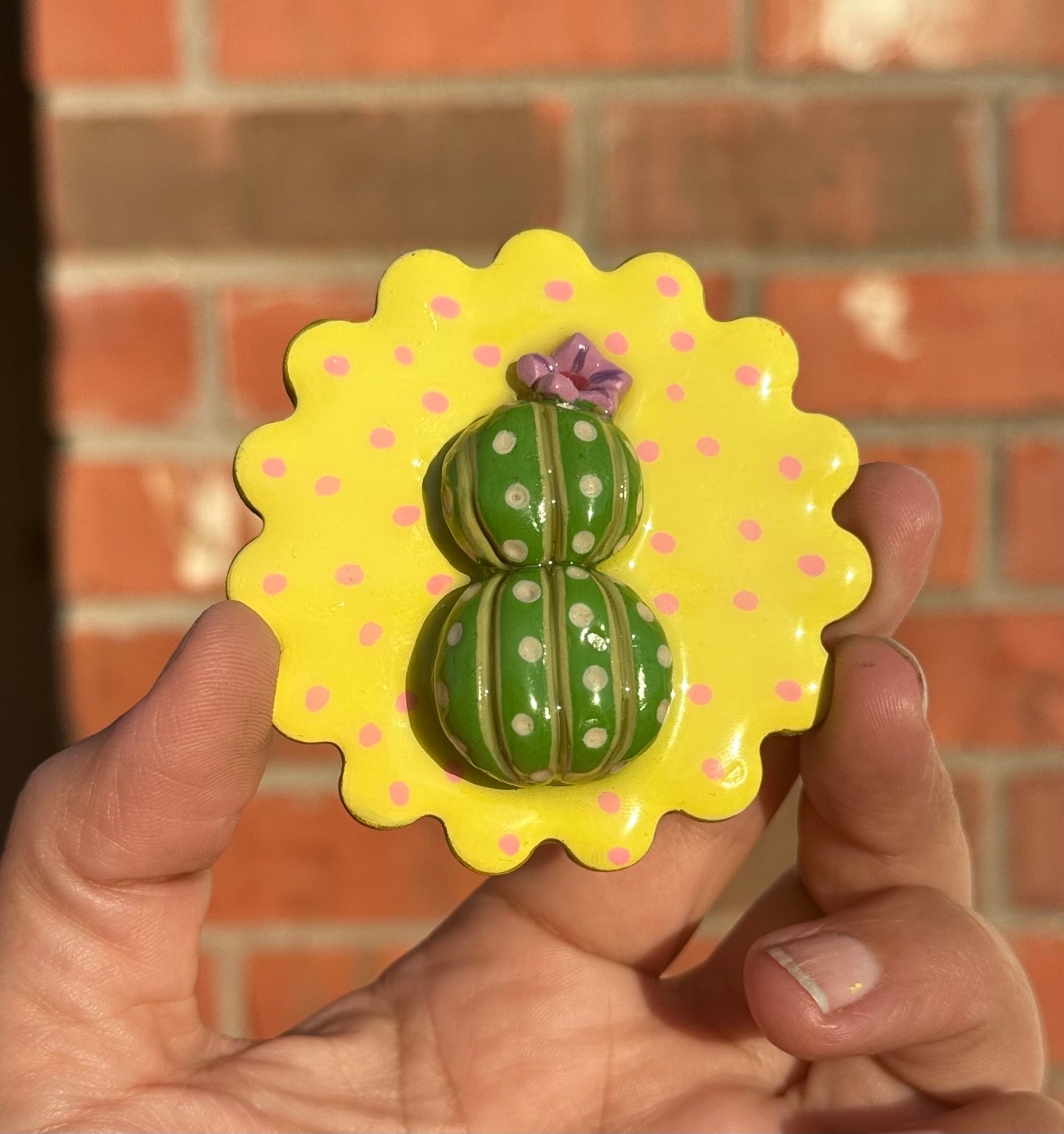 Stacked & Unbothered – Blooming Clay Cactus Magnet