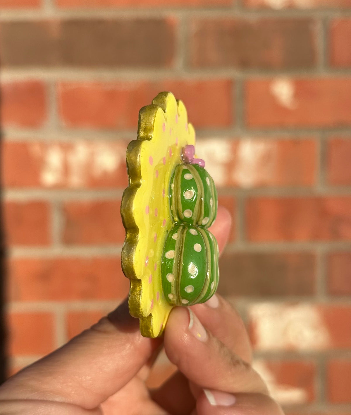 Stacked & Unbothered – Blooming Clay Cactus Magnet