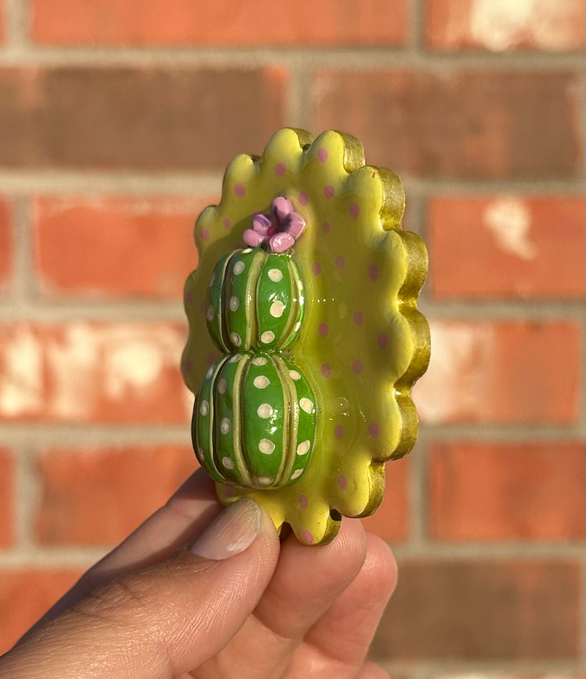 Stacked & Unbothered – Blooming Clay Cactus Magnet