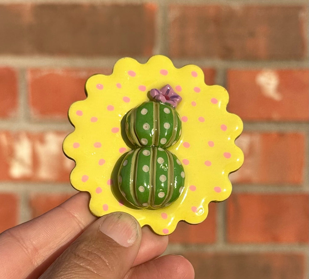 Stacked & Unbothered – Blooming Clay Cactus Magnet