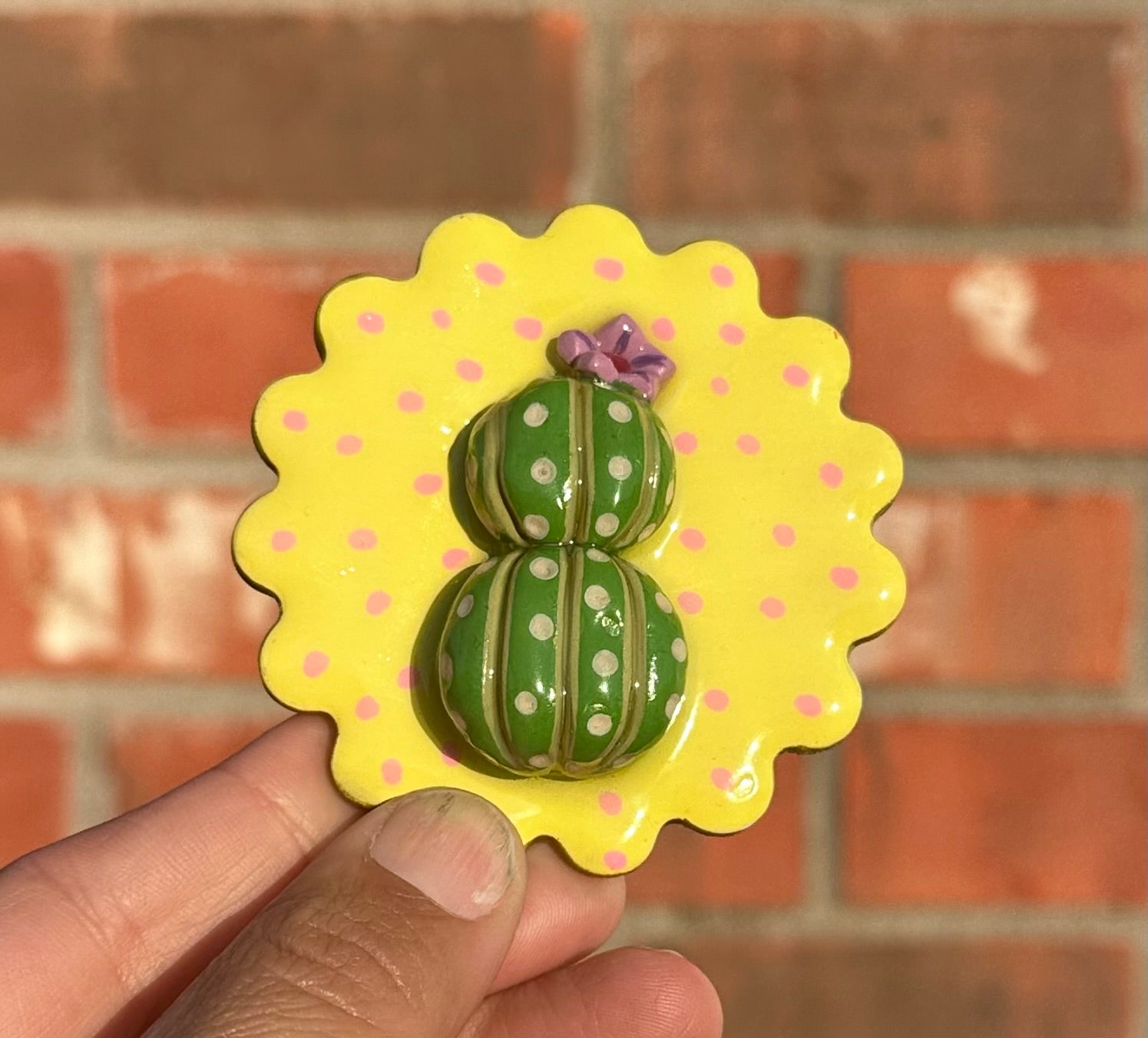 Stacked & Unbothered – Blooming Clay Cactus Magnet